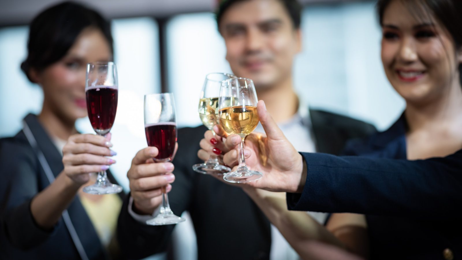 Champagne celebration, cliking the glasses to celebrate special occasion together