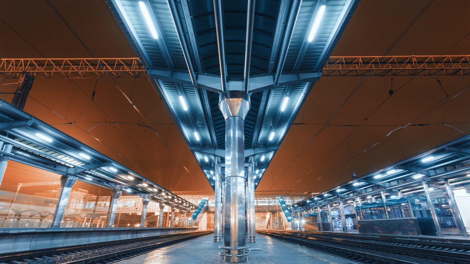 Modern futuristic railway station with illumination